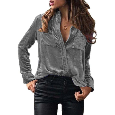 Shirt for Women 2023 Autumn Velvet Shirt Women Button Up Velour Shirt Ladies Pocket Winter Long Sleeve рубашка оверсайз женская