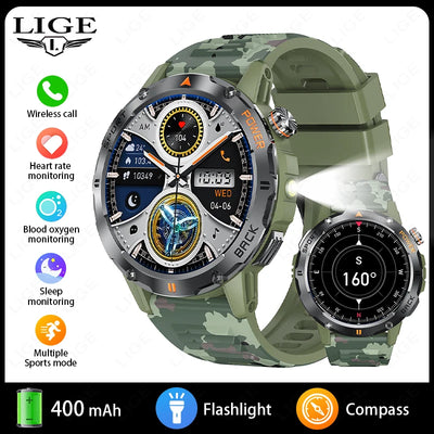 LIGE Smart Watch 1.53 Inch Color Screen Sport LED Flashlight Heart Rate Waterproof Fitness Tracker Bluetooth Call Smartwatch Men