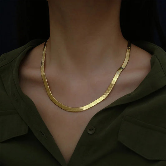 Real gold plating 24K Gold Necklace 4MM/40-45-50-55CM Blade Necklace Snake Bone Chain Men's & Women's Jewelry Gifts