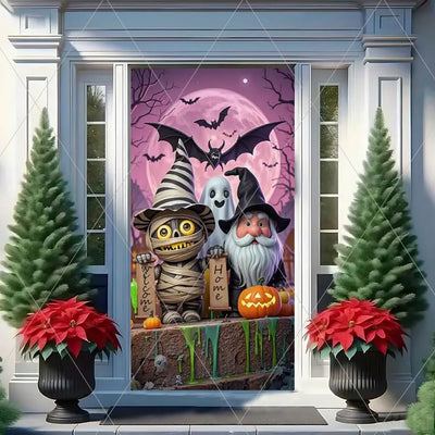Horror Halloween Theme Background Vertical Hanging Cloth Door Decoration Witch  Bat Backdrop Supplies Room Decor Props Kid Gifts