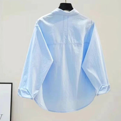 Shirt And Blouse Turn-down Neck Solid Long Sleeved Loose Women Top Casual Single Breasted Spring Simple Streetwear Pink Clothing