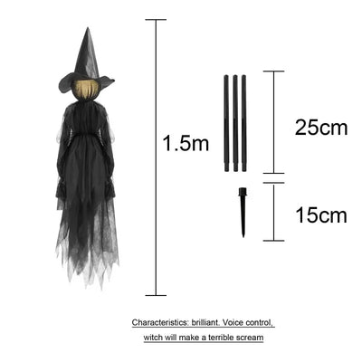 1.5M Halloween Light-up Witches Voice Control Screaming Witches Scary Decoration Sound Activated Witches Holding Hands for Home