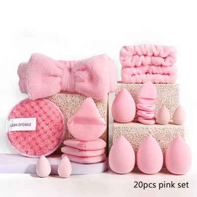 Makeup Brushes and Sponges Set, Pink Makeup Puff,  Headband, Wristband Remover ,  8-16mm DIY Eyelash Extension Kit makeup tool