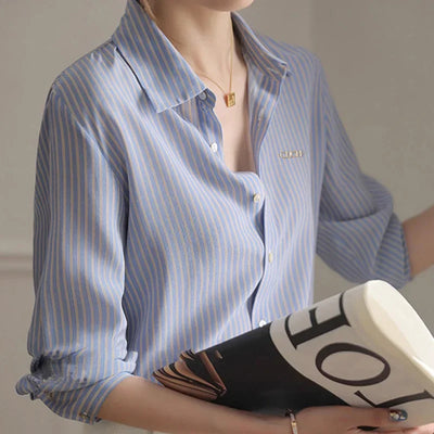 Long Sleeved Women's Shirt New Popular Classic High Grade Female Shirt Vintage Elegant Stripe Versatile Office Lady Fashion Tops