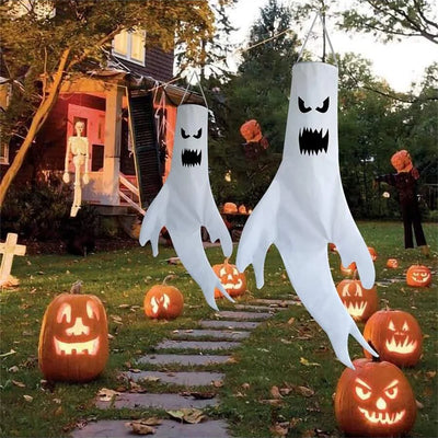 Halloween Ghost Hanging Decorations, Indoor Outdoor Yard Flags Party Supplies, Spooky Home Decoration Accessories