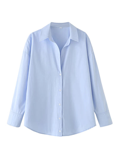 MUJER 2025 Blue Oversize Shirt Women Button up Shirts and Blouses for Women Long Sleeve Casual Women Shirt Semi Sheer Women Tops