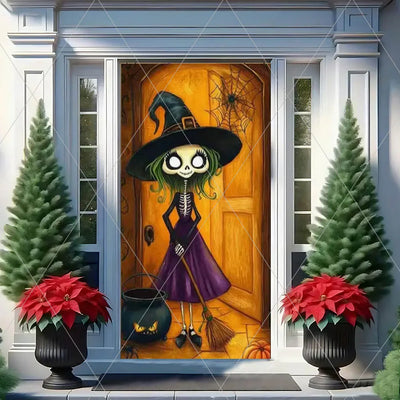 Horror Halloween Theme Background Vertical Hanging Cloth Door Decoration Witch  Bat Backdrop Supplies Room Decor Props Kid Gifts