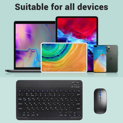 Mini Bluetooth Keyboard And Mouse Set Spanish Russian Keyboards Bluetooth Wireless Keyboard Rechargeable 10 Inch For iPad Tablet