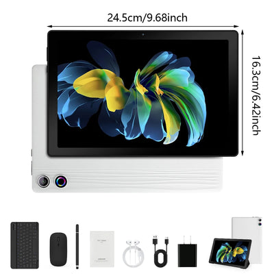 URAO 10 Inch Tablet Android 12GB(3+9) RAM 64GB ROM IPS HD Screen with Keyboard Protective Case Mouse Stylus 8 in 1 Tablet Kit