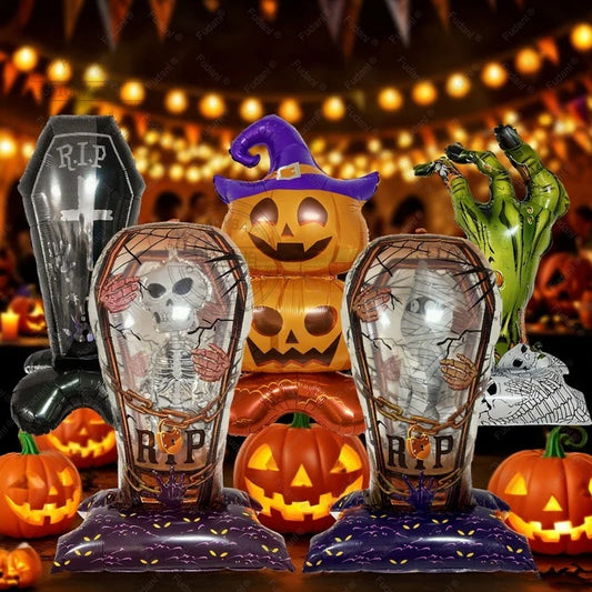 Halloween Balloon Giant Ghost Pumpkin Skull Castle Aluminum Film Standing Balloon for Halloween Party Yard Garden Scary Decor