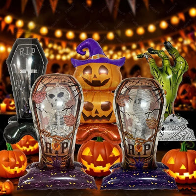 Halloween Balloon Giant Ghost Pumpkin Skull Castle Aluminum Film Standing Balloon for Halloween Party Yard Garden Scary Decor