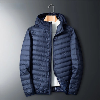 Men's Ultra-thin Down Jacket, White Duck Down Hooded Jacket, Long-sleeve Thermal Jacket, Versatile Portable Jacket, Winter