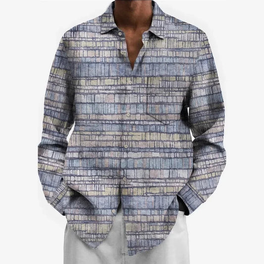 Hawaiian Button Up Shirts Stripes Printed Abstract Graphics Full Sleeve Streetwear Breathable Casual Men Dress Shirt Clothing