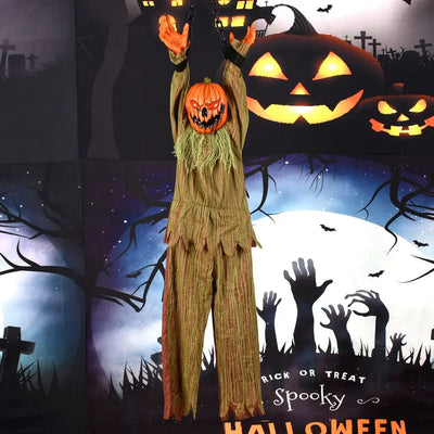 1PC Halloween Hanging Animated Decorations Talking Shaking Scary Clown with Chain Voice Control Outdoor Yard Haunted House Prop