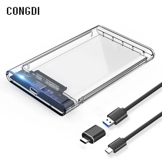 2.5'' External Hard Drive Enclosure USB 3.0 / 3.1 USB C to SATA III HDD Adapter 5Gbps Tool Free Clear External Hard Drive Case
