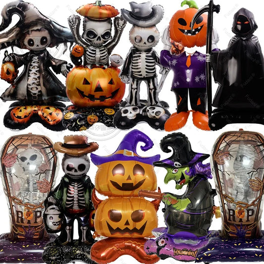 Halloween Balloon Giant Ghost Pumpkin Skull Castle Aluminum Film Standing Balloon for Halloween Party Yard Garden Scary Decor