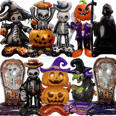 Halloween Balloon Giant Ghost Pumpkin Skull Castle Aluminum Film Standing Balloon for Halloween Party Yard Garden Scary Decor