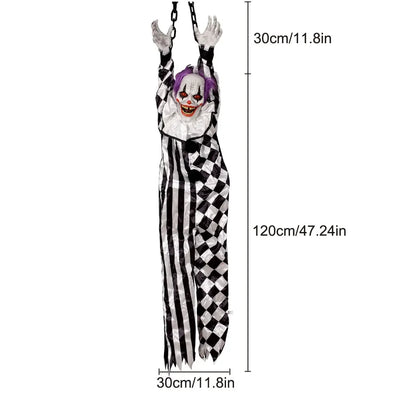1PC Halloween Hanging Animated Decorations Talking Shaking Scary Clown with Chain Voice Control Outdoor Yard Haunted House Prop