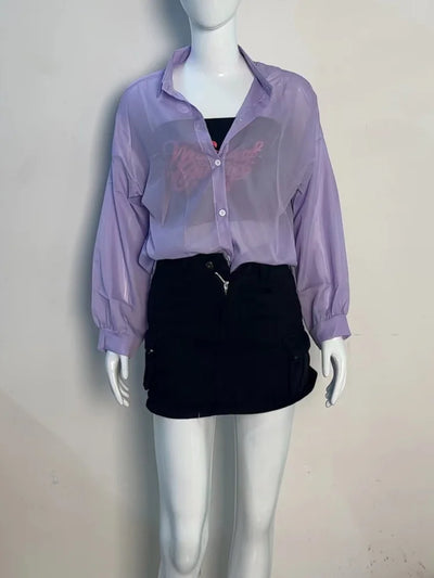 Shirt for Women Blouse Long Sleeve Top Chiffon Summer Simple Sun-proof Fashion All-match Basic Korean Sexy Solid Casual Shirt