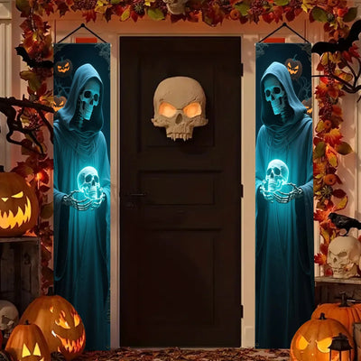 VIKAMA Halloween Party Decorations: Couplets, Party Banners, Skull-Design Front Door Hanging Banners, Festive Decorations