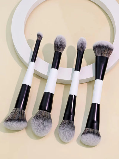 4 Double-Headed Makeup Brushes, Multi-Functional Makeup Brush, Blush Brush, Foundation Brush, Loose Powder Brush, Highlight Brush, Nose Shadow Brush, Concealer Brush, Blush Brush, Gift for Ladies and Girls