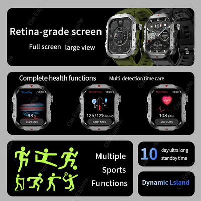 New For Huawei Xiaomi Military GPS Smart Watch Men Flashlight Compass Waterproof Outdoor Sport Tracker Bluetooth Call Smartwatch