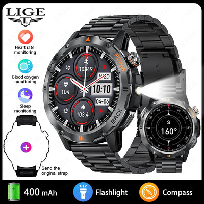 LIGE Smart Watch 1.53 Inch Color Screen Sport LED Flashlight Heart Rate Waterproof Fitness Tracker Bluetooth Call Smartwatch Men