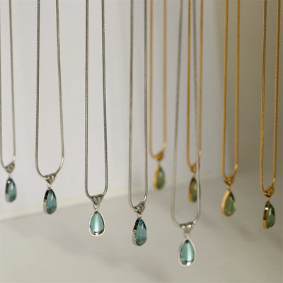 Water droplet blue ocean necklace niche French style collarbone chain snake bone titanium steel plated with 18K gold