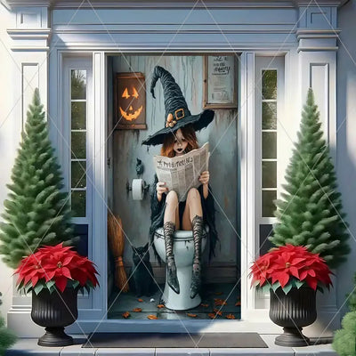 Horror Halloween Theme Background Vertical Hanging Cloth Door Decoration Witch  Bat Backdrop Supplies Room Decor Props Kid Gifts