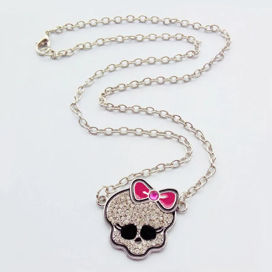Halloween Skeleton Necklace Fashion Punk Gothic Cute Pink Bow-Knot Skeleton Pendant Necklace Jewelry Christmas Gifts