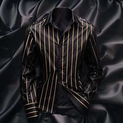 Men's striped shirt fashionable casual outdoor long sleeved lapel button soft and comfortable material new style