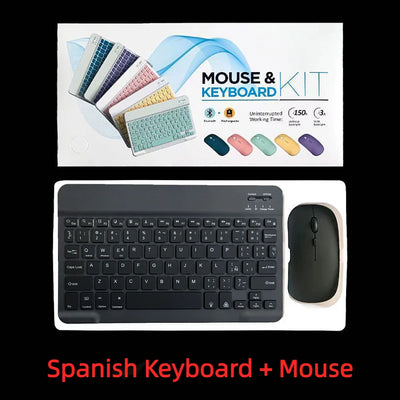 Mini Bluetooth Keyboard And Mouse Set Spanish Russian Keyboards Bluetooth Wireless Keyboard Rechargeable 10 Inch For iPad Tablet
