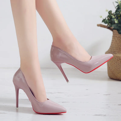 High-heeled shoes women fine heel pointed head design sexy temperament bright leather French patent leather women's shoes
