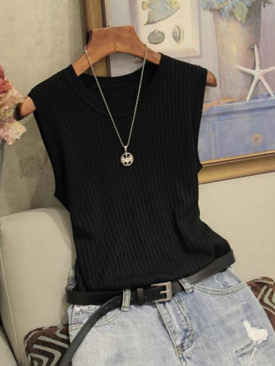 Korea Knitted Vests Women Top Summer Sleeveless Blouse Women O-neck Knitted Blouse Shirt Women Clothes Women Tops 2025