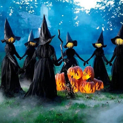 1.5M Halloween Light-up Witches Voice Control Screaming Witches Scary Decoration Sound Activated Witches Holding Hands for Home