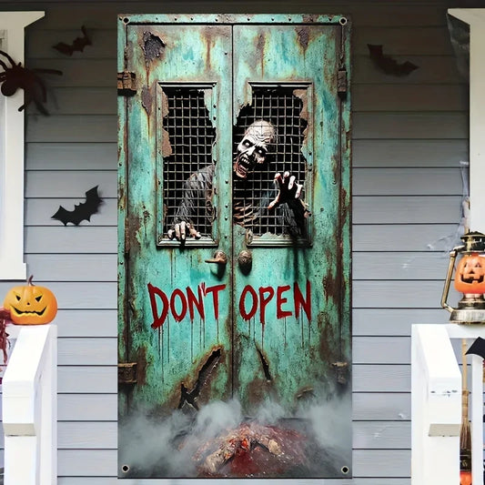 1pc Halloween Banner Flat Horror Skeleton Zombie Hanging Door Curtain Polyester Party Background Decoration Festive Decoration