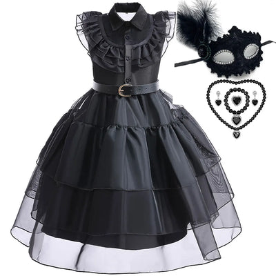 2025 Halloween Horror Children Cosplay Wen. Princess  Add. Black Dress ATF Family Casual Cute Dress For Holiday Party Set