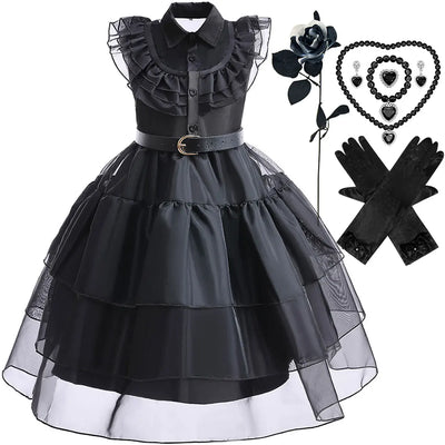 2025 Halloween Horror Children Cosplay Wen. Princess  Add. Black Dress ATF Family Casual Cute Dress For Holiday Party Set