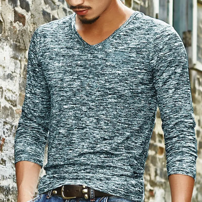 Men Shirt V Neck Elastic Top Camouflage Long Sleeve Slim Men Shirt Male Top  for Autumn Spring Casual Men's Clothing Streetwear