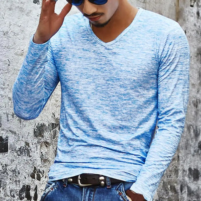 Men Shirt V Neck Elastic Top Camouflage Long Sleeve Slim Men Shirt Male Top  for Autumn Spring Casual Men's Clothing Streetwear