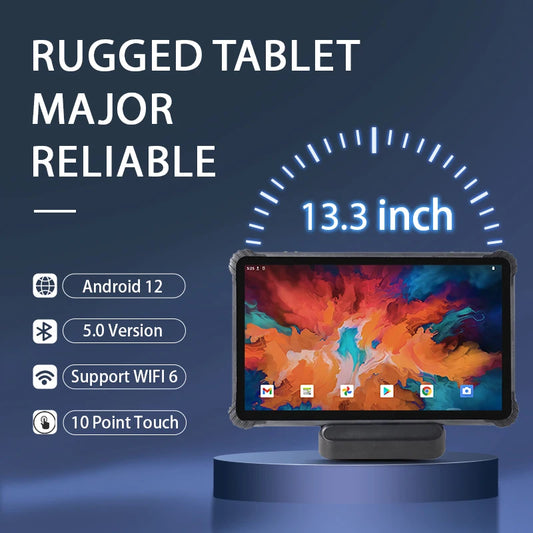 13.3 Inch Rugged Android 12 Tablet Rockchip RK3588 2.4GHz Dual Camera 5MP+13MP ROM 256GB  8000mAh Battery 4G LTE GPS WiFi BT NFC