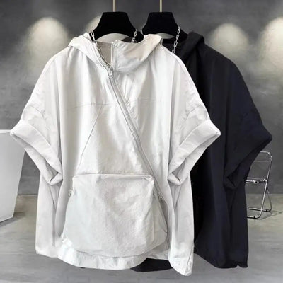 Shirt men's new summer fashion casual loose short sleeve fashion hooded top brand half sleeve hooded top thin coat men