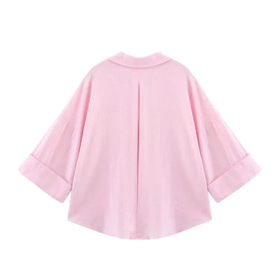 HipSeam Wide Sleeved Shirt Women Spring Asymmetric Hem Button Women's Shirts Simple Lady Johnny Collar Linen Shirts & Blouses