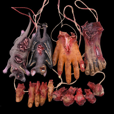 Horror Halloween Ornament Hanging Pendant Scary Bloody Mouse Bat Finger Hanging Props Haunted House Halloween Party Scary Props