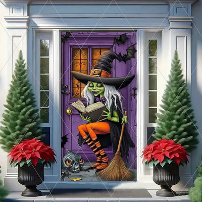 Horror Halloween Theme Background Vertical Hanging Cloth Door Decoration Witch  Bat Backdrop Supplies Room Decor Props Kid Gifts