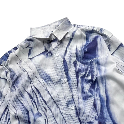 Men's Hawaiian Shirt Blue Striped Human Body Printed Shirt Fashion Elegant Summer PROJECT Shirt Streetwear Lapel Mens Clothing