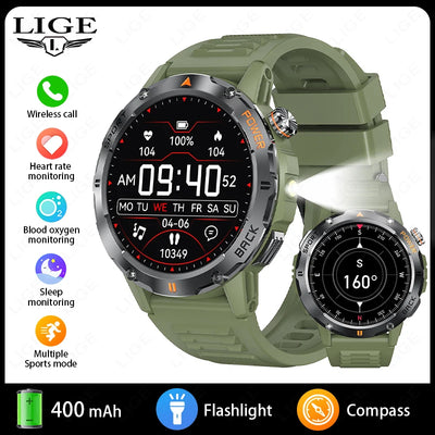 LIGE Smart Watch 1.53 Inch Color Screen Sport LED Flashlight Heart Rate Waterproof Fitness Tracker Bluetooth Call Smartwatch Men