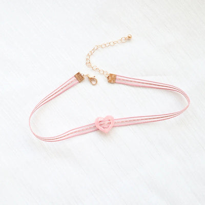 Fashion Choker Necklace For Women Lovely Pink Lace Pearl Heart Pendant Short Clavicle Necklace Aesthetic Jewelry Gift For Her