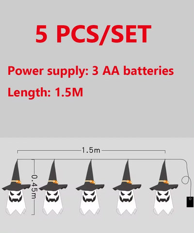 Halloween Decoration Pendant Outdoor Courtyard Eaves Railing Hanging Wizard Ghost Hat LED Pendant Light Home Bar Horror Props