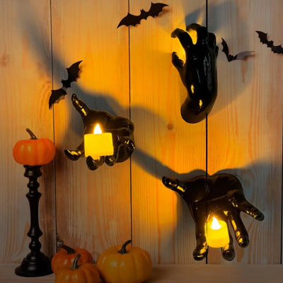 3pcs Halloween Wall Decorations Creepy Hands Candles Holder Wall Hanging Hook Collection Scary Ghost Hand Storage Shelf Decor